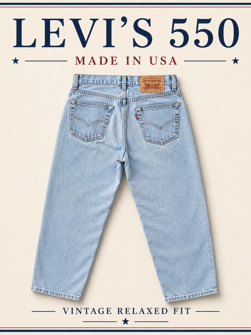 Vintage Levi’s 550 Relaxed Fit Jeans Made in USA Light Wash Denim 34x30